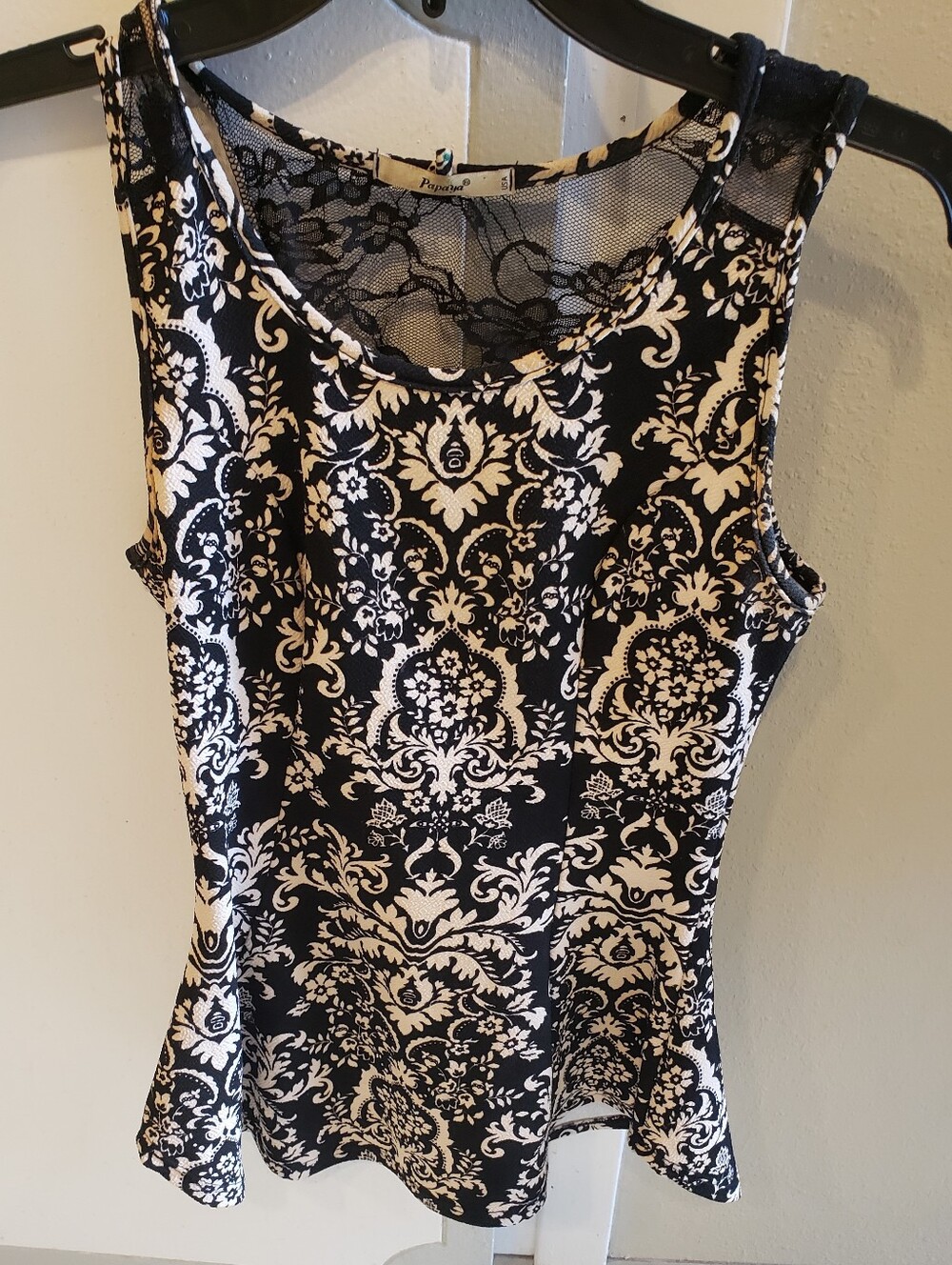 Papaya Black & Cream Damask Lace-Back Tank Top